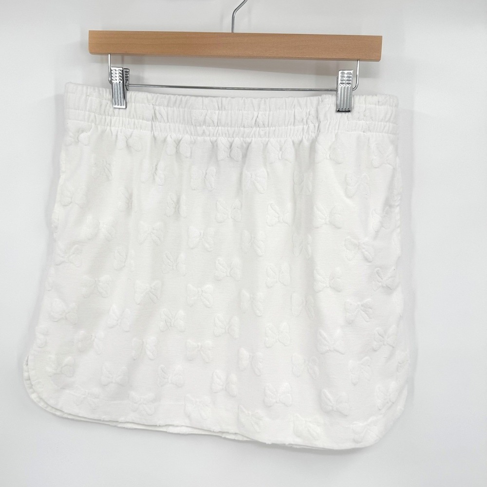Disney Minnie Mouse White Embossed Bow Mini Skirt Terry Cloth Pockets Medium